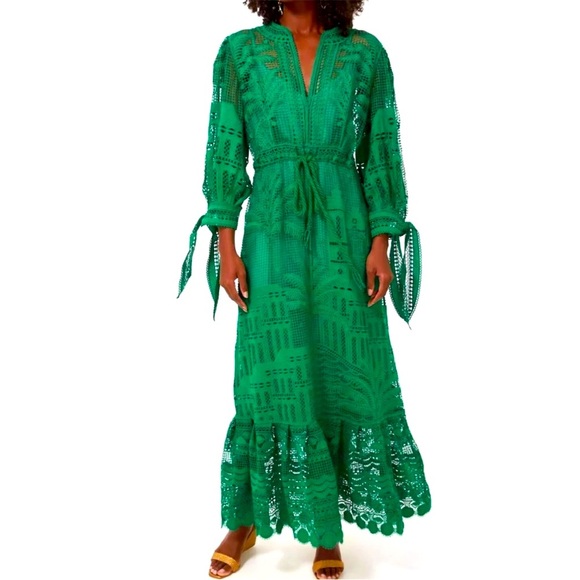 NWT House of Harlow 1960 Dress Morada boa Guipure emerald green Med lace boho - Picture 1 of 11
